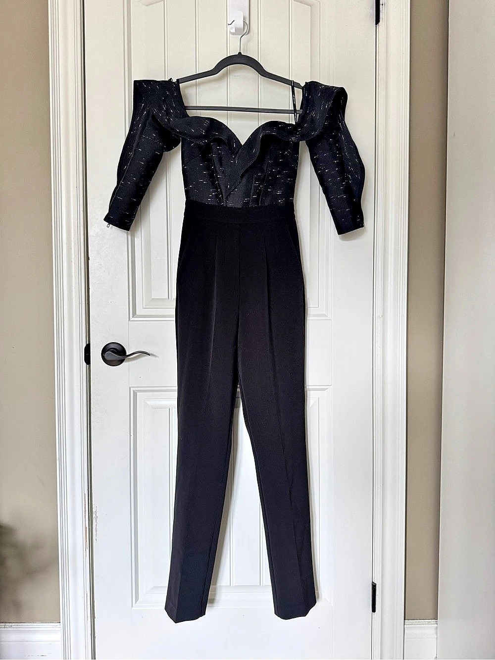 self-portrait Midnight Jacquard Jumpsuit in Black US 0 NWT